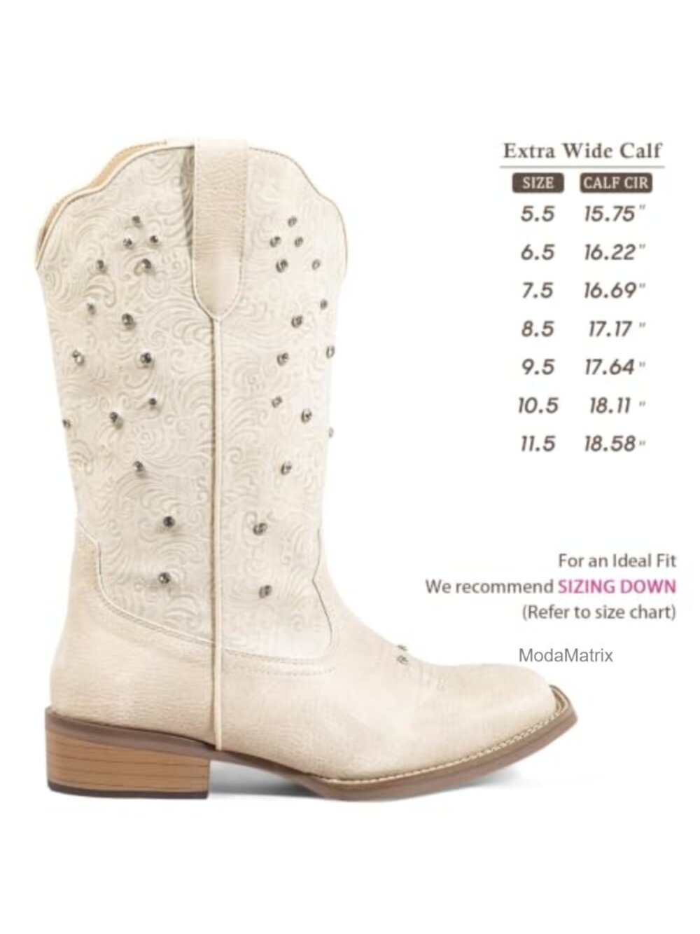 Extra Wide Calf Cowboy Boots Faux Leather Square Toe Mid-Calf - Picture 3 of 6